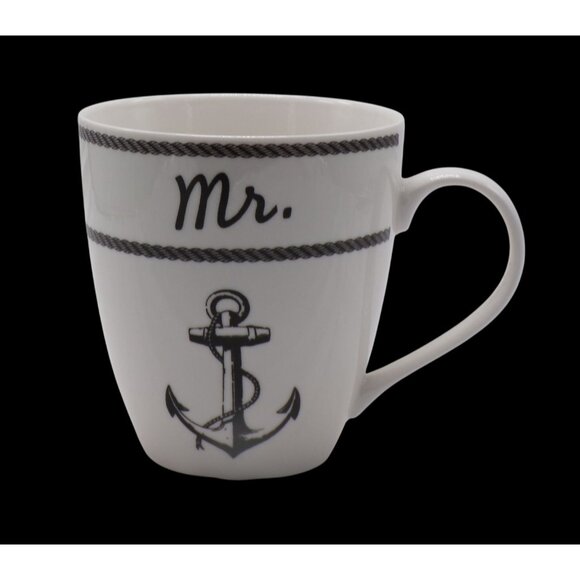Pfaltzgraff Set-2 Mr. & Mrs. Anchor & Wheel Nautical Theme Large Coffee Mugs - Picture 5 of 8